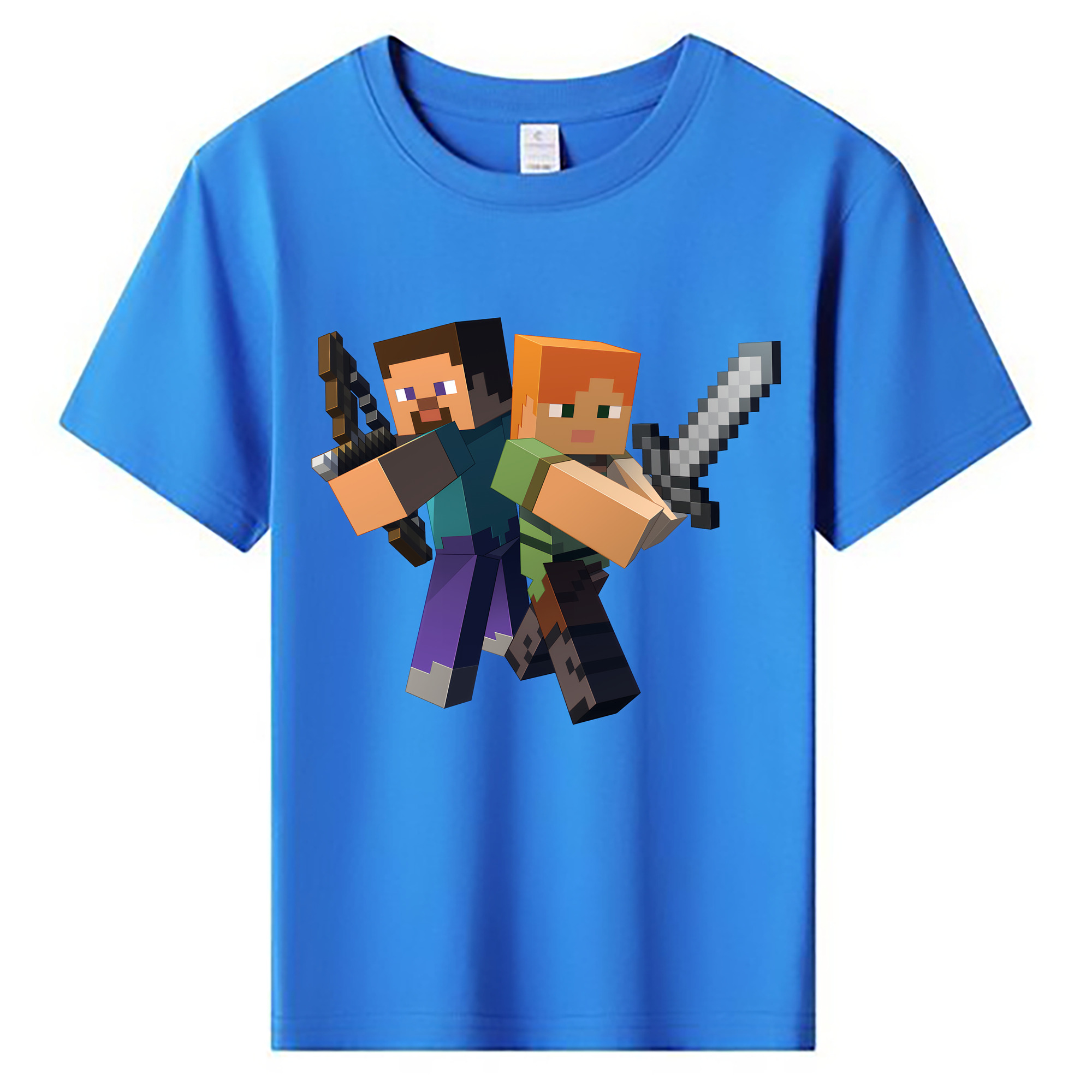 （画像用） マインクラフト ブロックの世界 Minecraft MC Block world 綿100％キッズTシャツ（フロントプリント）